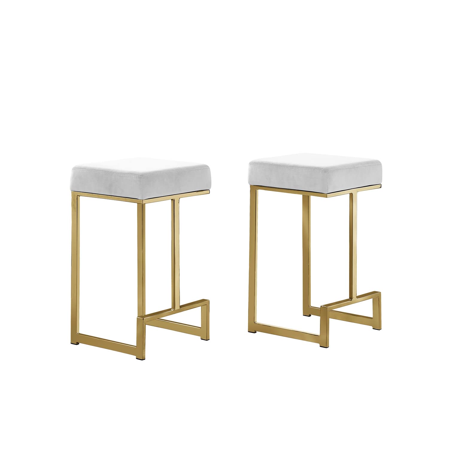 Best Master Furniture Dorrington Velvet Backless Counter Height Stool in White/Gold (Set of 2)