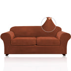 Princedeco 3 Pieces Sofa Covers Velvet Couch Covers For 2 Cushion Sofa Soft Sofa Covers For 2 Cushion Couch Width Up To 90 Inch Feature Thick Soft Stay In Plac(Medium-Large, Rust)