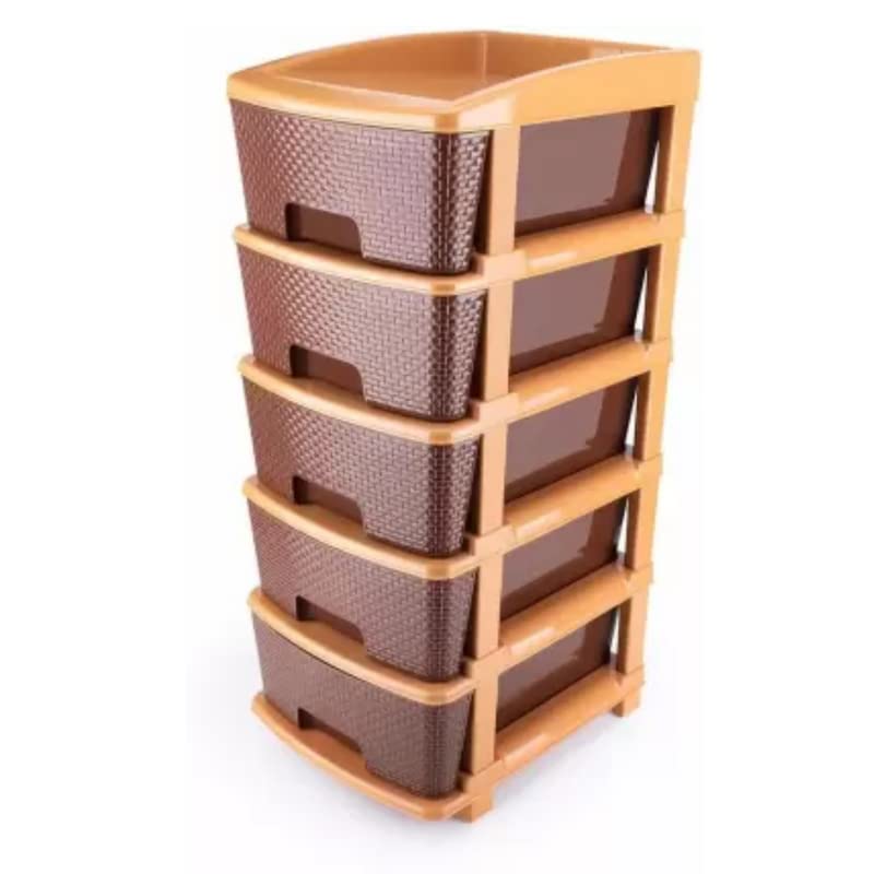 Drumstone Plastic Modular Drawer 5 Tier Organisers, Drawers For Storage, For Office, Home, Multiple Use Colour Dark Brown  Larg