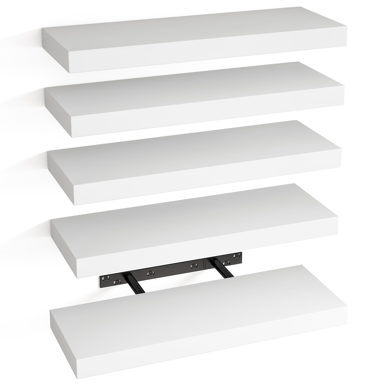 Fixwal 15.8In Floating Shelves For Wall, White Wall Mounted Shelf With Invisible Bracket For Bathroom, Living Room, Bedroom, Kitchen, Office Decor (5 Pack)