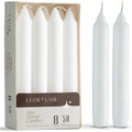 Leor & Lair 6 Inch Short Taper Candles - Pack of 8 White Candlesticks - Unscented Short Candle Sticks with Cotton Wick - 5 Hour 
