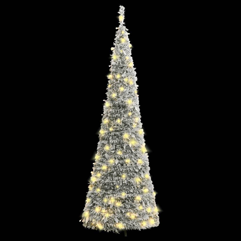 Vidaxl Artificial Christmas Tree - Lifelike Pvc Material With Flocked Snow Design - 8 Lighting Modes, Sturdy Metal Stand, 200 Warm White Leds And Usb Interface - Total Height 82.7"