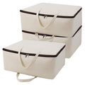 3pcs Cotton Clothes Bedding Storage Organizer Bins with Handles 3side Zip