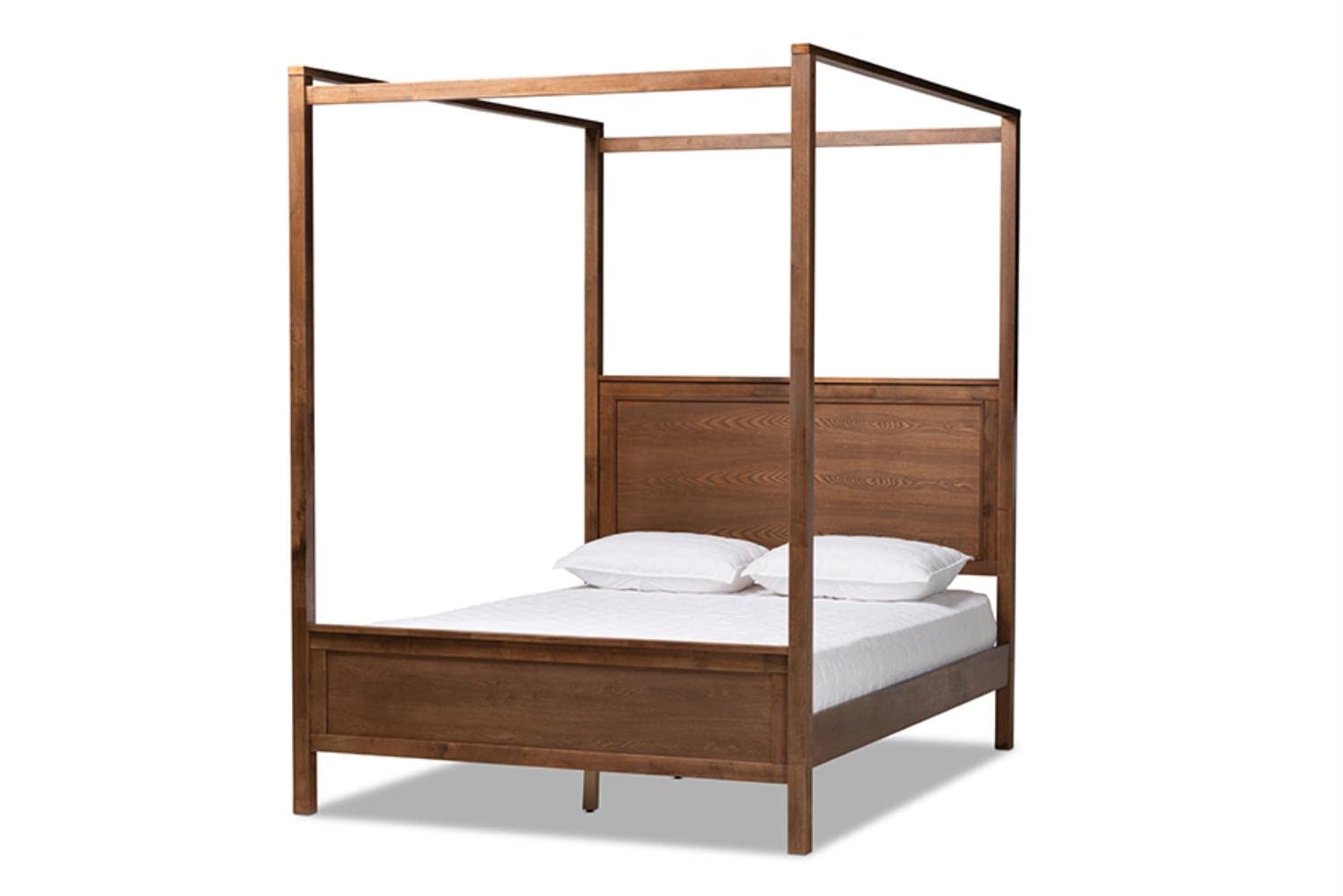 Baxton Studio Veronica Modern and Contemporary Walnut Brown Finished Wood King Size Platform Canopy Bed