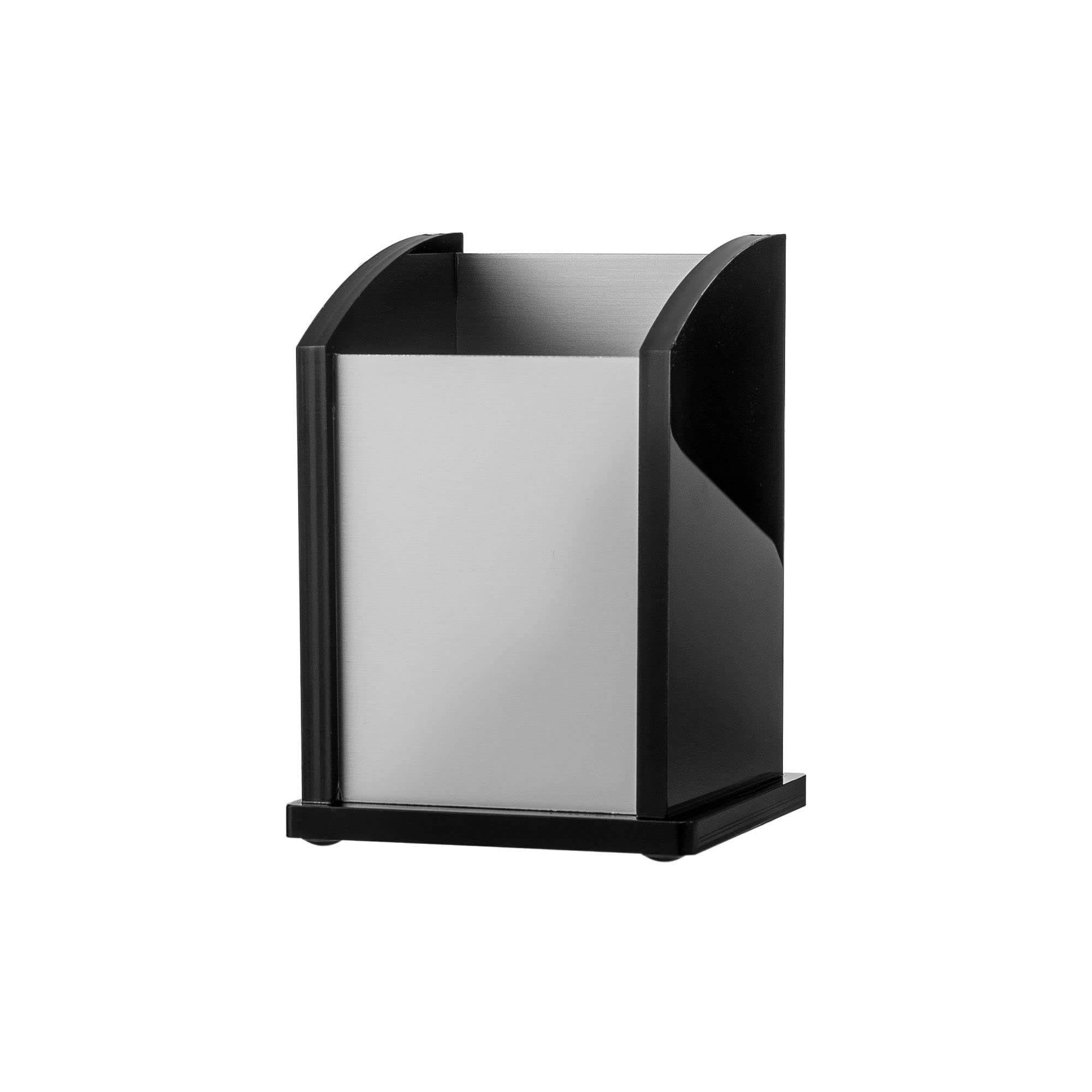 Kantek Black Acrylic And Silver Aluminum Pen Cup, 3' X 3' X 4.25', Heavy Duty Pencil Holder, Easy To See Contents, Office Org