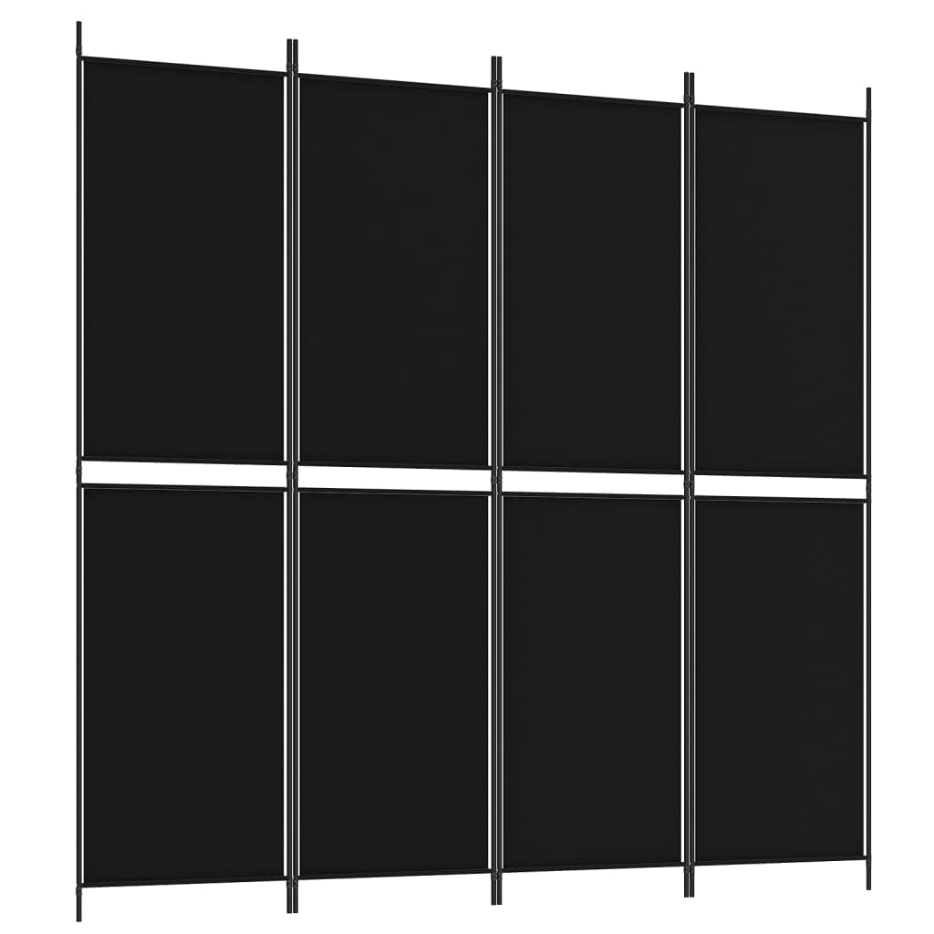 Vidaxl Black Room Divider - 78.7'' X 78.7'' 4-Panel Screen For Privacy, Foldable And Portable, With Durable Iron Frame And Polye