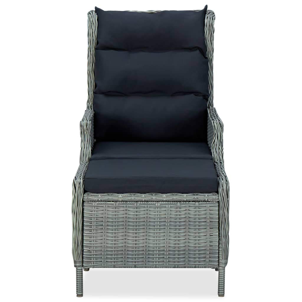 Reclining Patio Chair with Footstool Poly Rattan Light Gray
