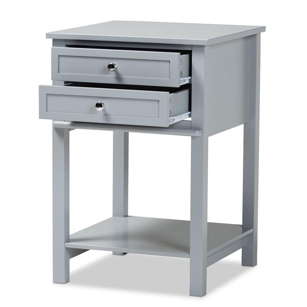 Baxton Studio Willow Light Grey Finished 2-Drawer Wood End Table