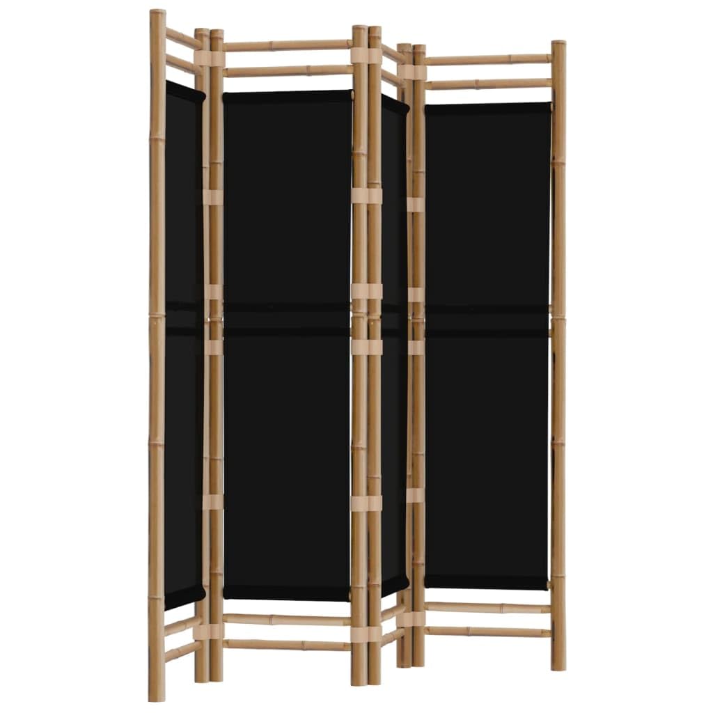 vidaXL Folding Room Divider | 4-Panel | Durable Bamboo Material and Black Canvas | Versatile for Living Room, Garden, Balcony | Foldable for Easy Storage