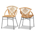 Baxton Studio Pro Modern Bohemian Natural Brown Rattan and Black Metal 2-Piece Dining Chair Set