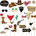 Blulu 26 Pieces West Cowboy Photo Booth Props Kit, Cowgirl Western Party Decorations Selfie Props for Western Cowboy Theme Party