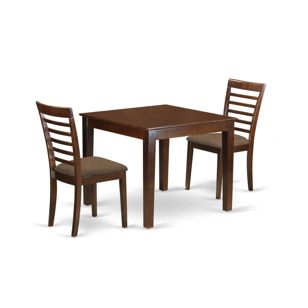 East West Furniture OXML3-MAH-C 3 Piece Set for Small Spaces Contains a Square Dining Room Table and 2 Linen Fabric Upholstered Chairs, 36x36 Inch