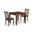 East West Furniture OXML3-MAH-C 3 Piece Set for Small Spaces Contains a Square Dining Room Table and 2 Linen Fabric Upholstered Chairs, 36x36 Inch