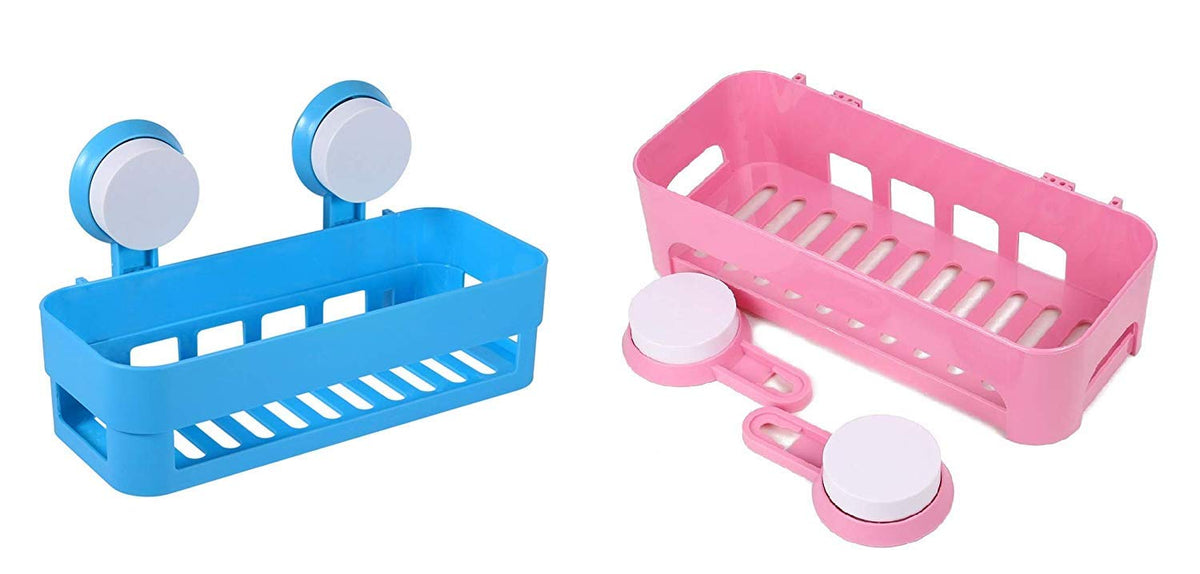 Naivete Bathroom Suction Shower Caddy Shelf Storage Organization with Rack Basket Sucker Cup for Shampoo, Conditioner Set of 2