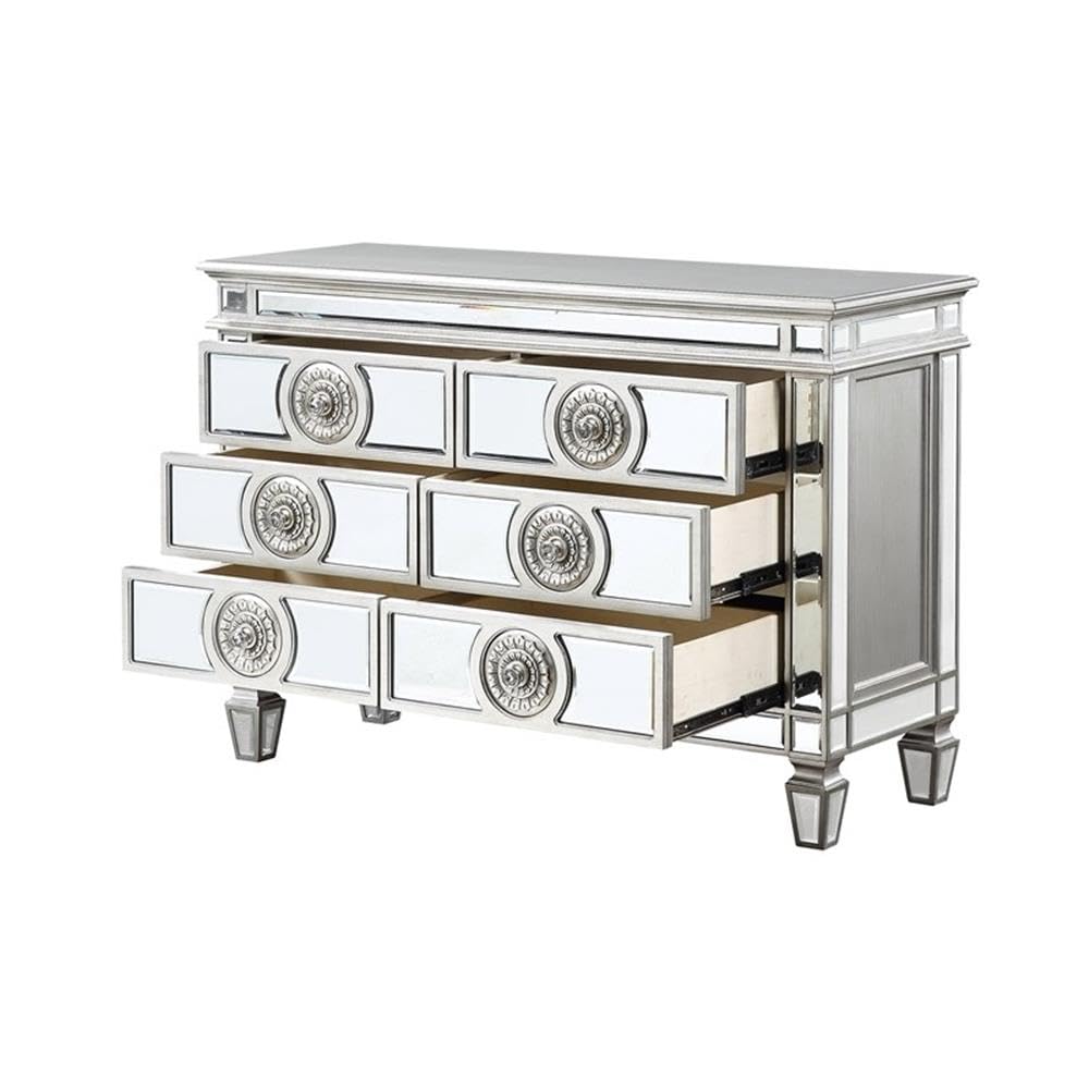 Acme Varian 6-Drawer Wooden Server in Mirrored and Antique Platinum