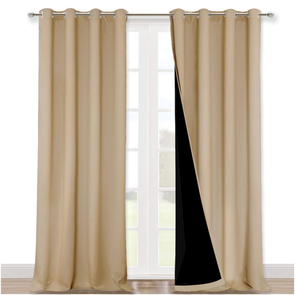 Nicetown Thermal Insulated 100% Blackout Curtains, Sound Reducing Drapes With Black Backing, Full Light Blocking Panels For Pati