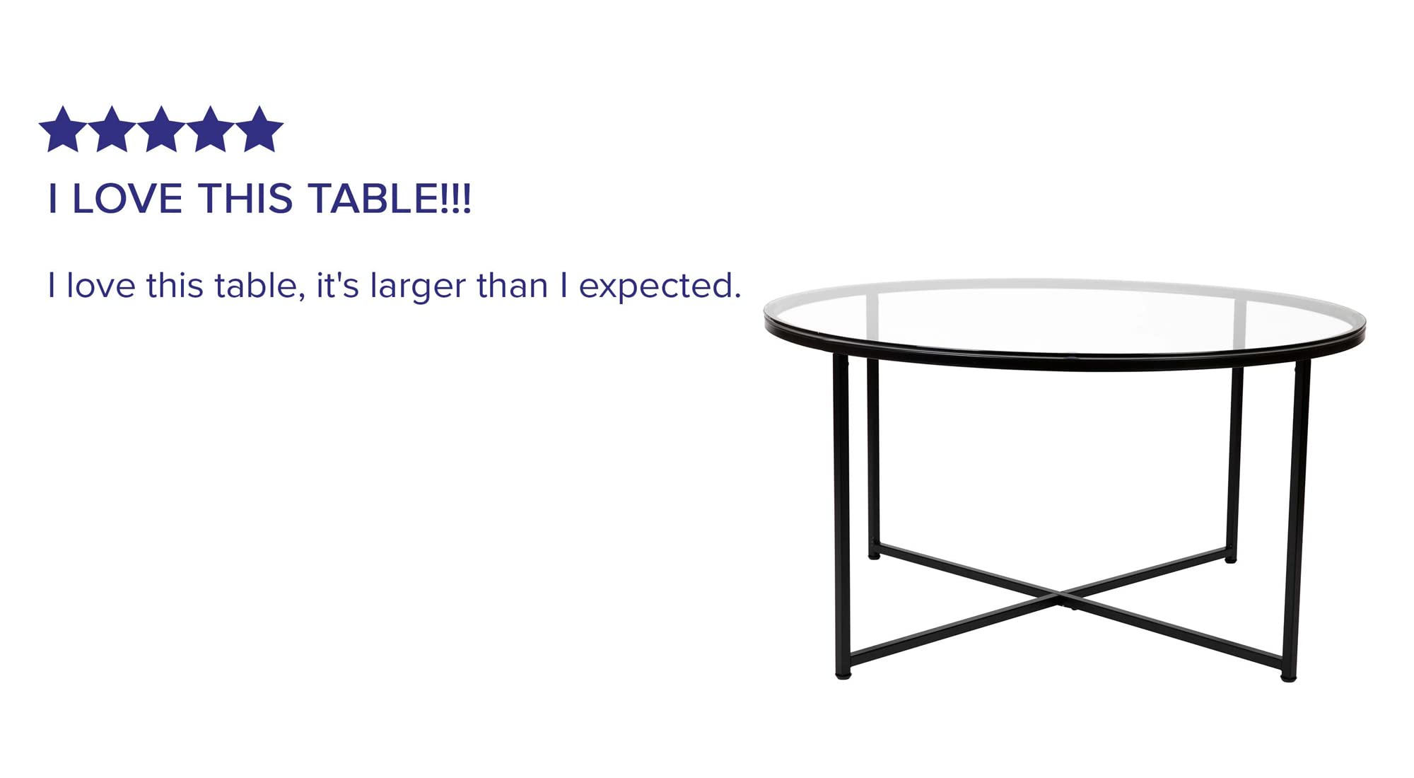 Flash Furniture Greenwich Collection Coffee Table - Modern Clear Glass Coffee Table - Crisscross Matte Black Frame