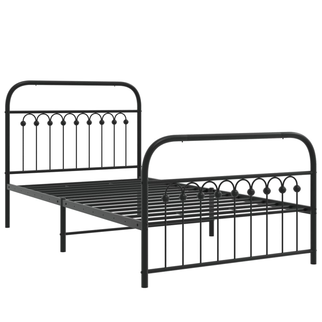 vidaXL Metal Bed Frame with Headboard/Footboard - Sturdy Steel Single Bed Frame with Storage - Black, 81.5&quot; x 41.3&quot; x 39.4&quot;