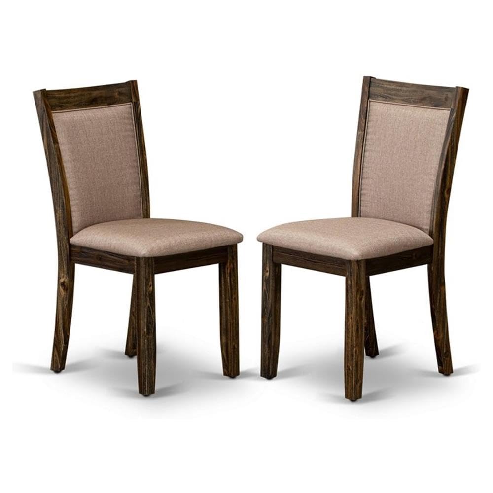 East West Furniture MZC7T16 Monza Parson Dining Chairs - Dark Khaki Linen Fabric Padded Chairs, Set of 2, Distressed Jacobean