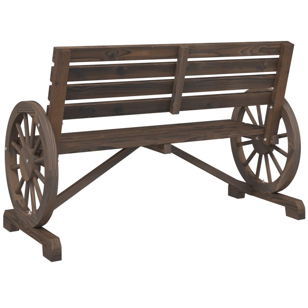 vidaXL Patio Bench 2-Seater - Solid Fir Wood Outdoor Seating with Wagon Wheel Armrests, Brown, Garden/Terrace Lounge Furniture