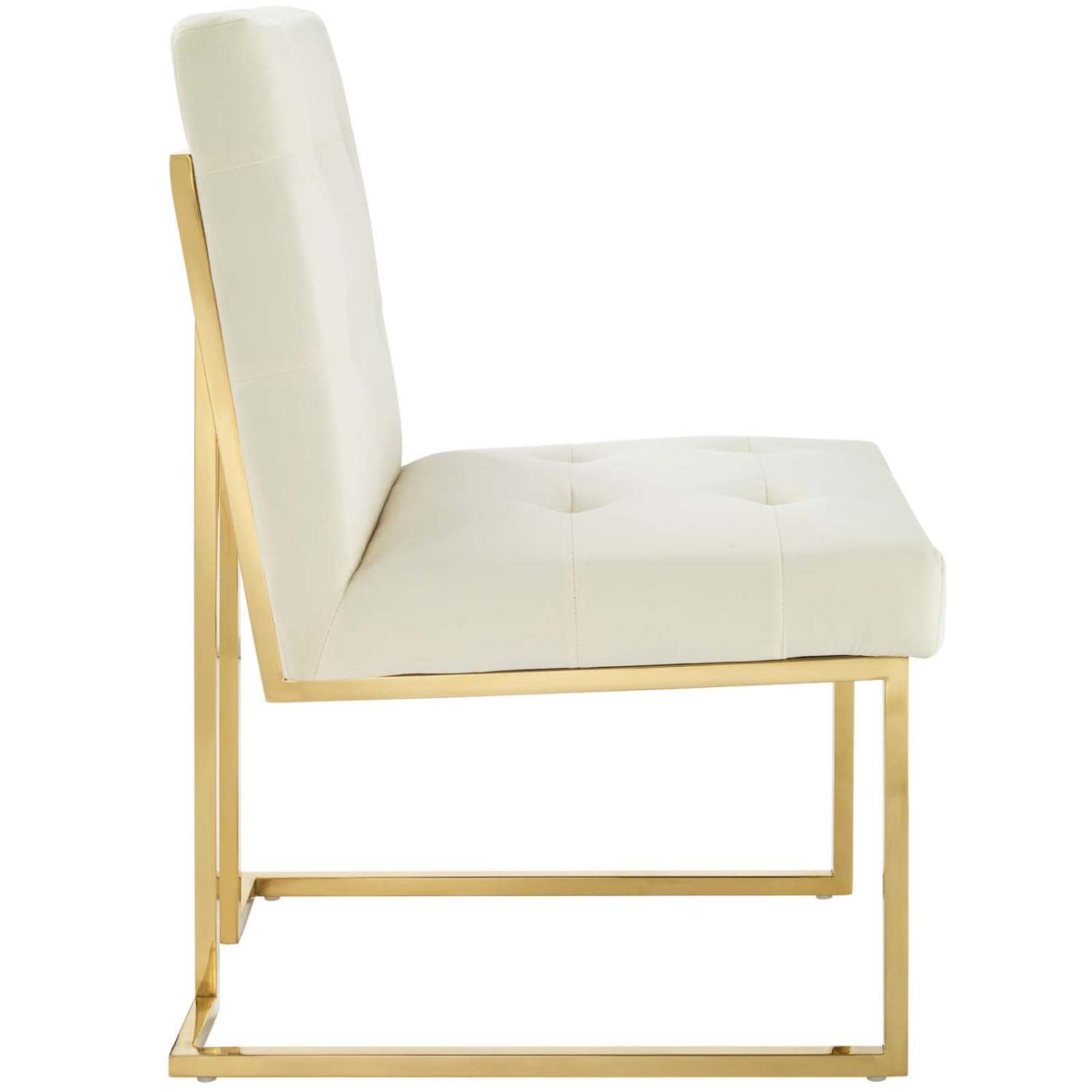 Modway Privy Performance Velvet Gold Stainless Steel Dining Chair In Gold Ivory