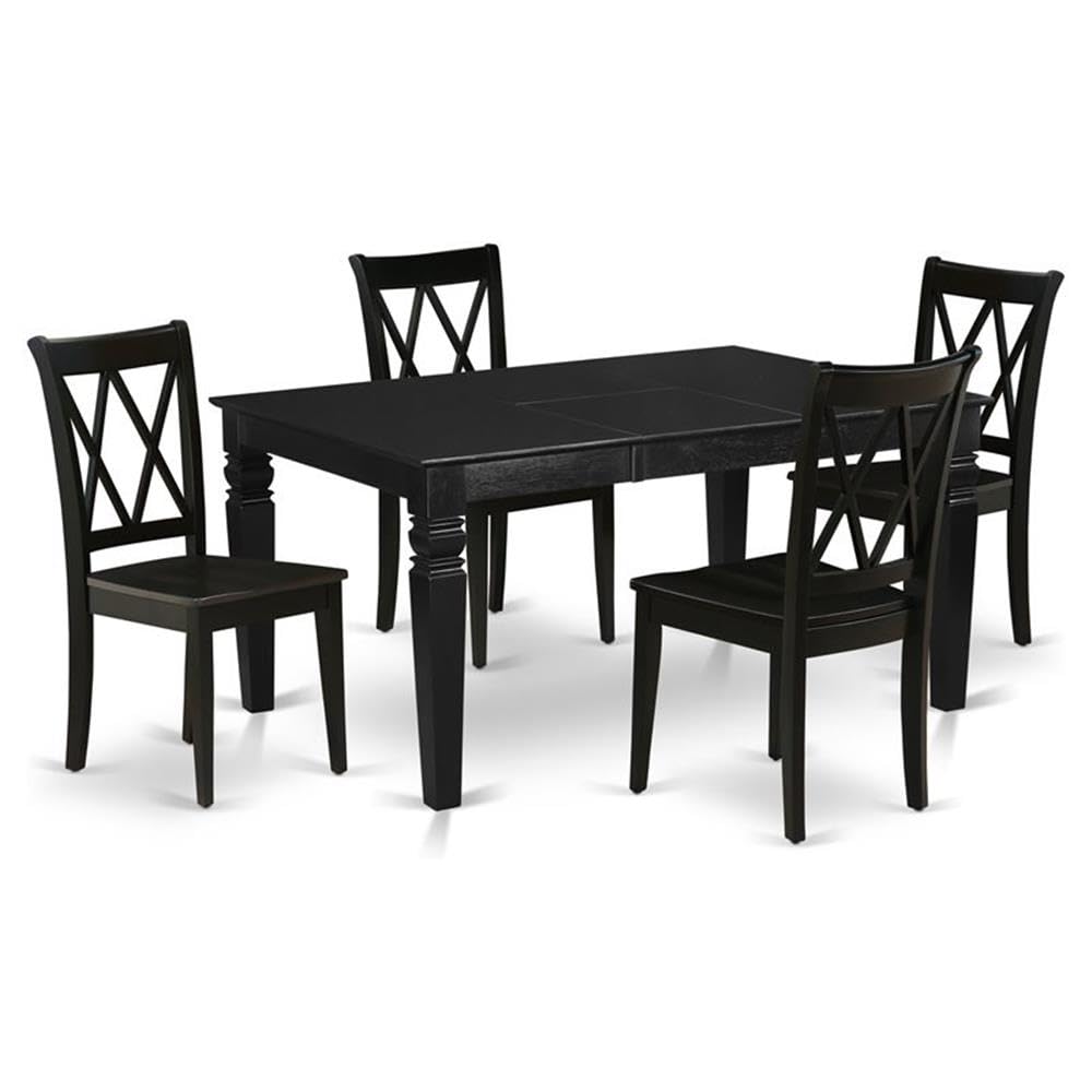 East West Furniture Wecl5-Blk-W 5 Piece Kitchen Table Set For 4 Includes A Rectangle Dining Room Table With Butterfly Leaf And 4 Dining Chairs, 42X60 Inch, Black