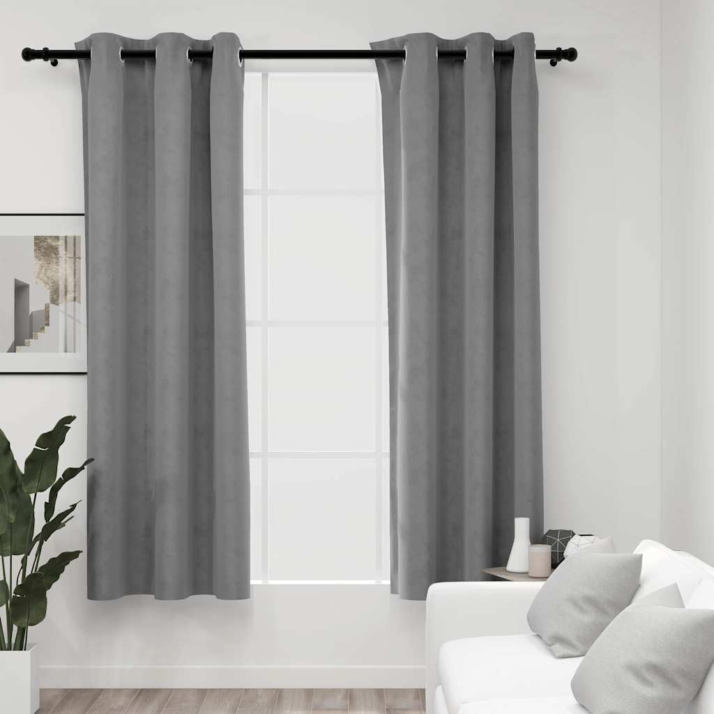 Vidaxl Blackout Velvet Curtains - Gray, 37&quot;X84&quot; - Includes Rings - Light Blocking, Privacy Enhancing, Easy Installation, Machine Washable - For Living Room, Bedroom, Office Space