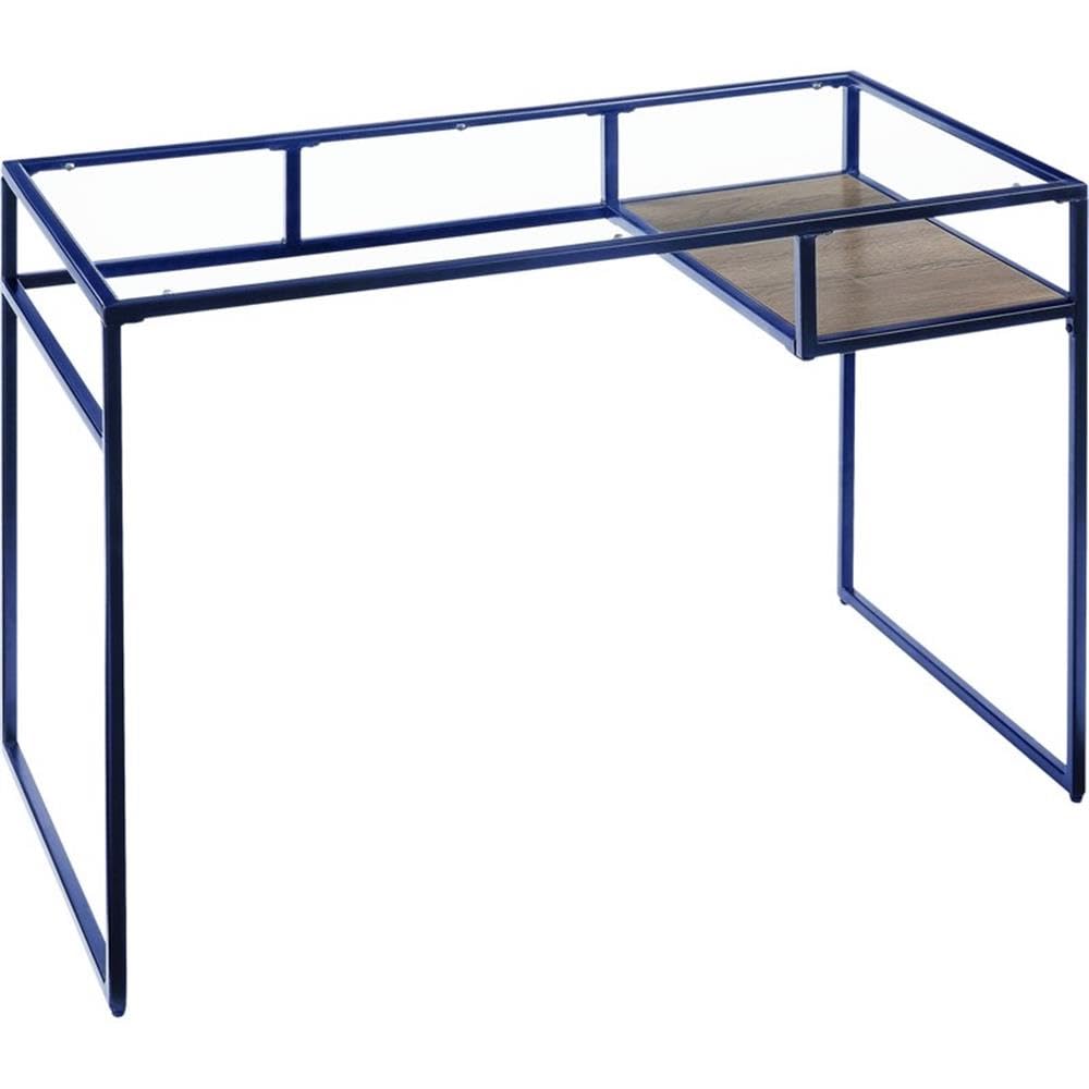 Acme Yasin Glass Rectangle Top 1-Shelf Writing Desk in Blue and Clear