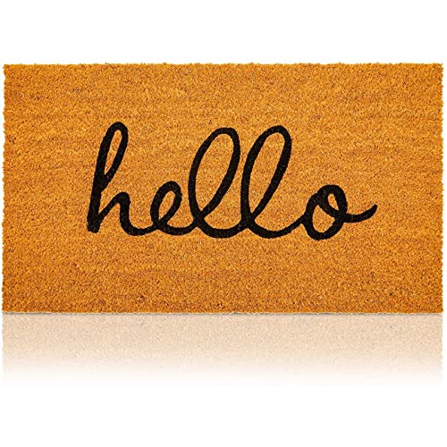 Juvale Hello Coco Coir Doormat For Patio - Fall Welcome Mat For Front Door (17 X 30 Inch) - Coir Door Mat - Hello Doormat - Coconut Hello Welcome Mat - Natural Fiber Coco Coir Mat