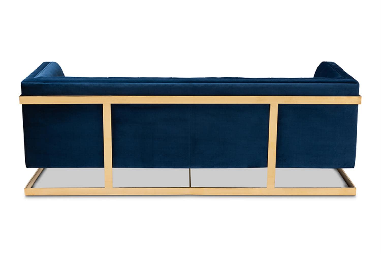 Baxton Studio Ambra Glam and Luxe Navy Blue Velvet Fabric Upholstered and Button Tufted Gold Sofa with Gold-Tone Frame