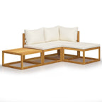 vidaXL Patio Lounge Set, 4-Piece with Cream Cushions - Solid Acacia Wood - Weather Resistant - with Coffee Table - Modifiable Layout