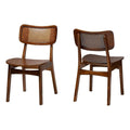 Baxton Studio Tafari Mid-Century Modern Walnut Brown Finished Wood And Rattan 2-Piece Dining Chair Set