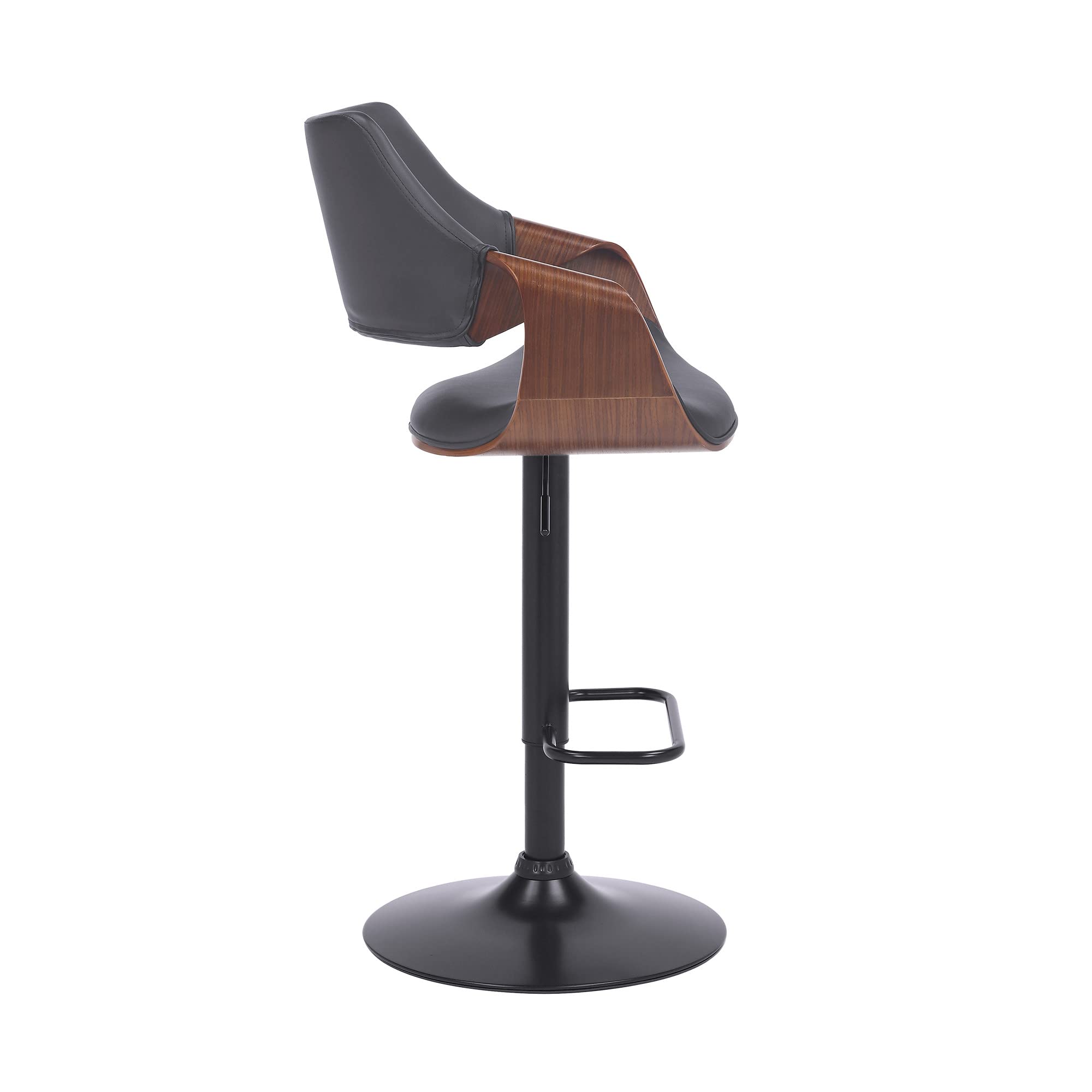 HomeRoots Gray Wood, Metal, Foam Faux Leather Grey Faux Leather Walnut Wood and Black Swivel Adjustable Bar Stool