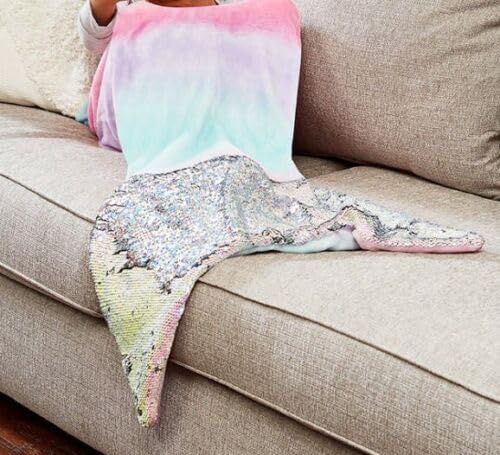 Heritage Kids Royal Plush Wearable Mermaid Tail Sequin Throw Blanket, Ombre Rainbow, 18''X52'' (K630917)