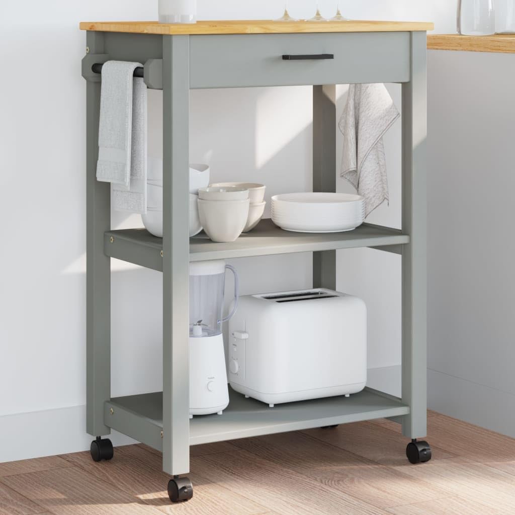 vidaXL Kitchen Trolley - Rolling Cart with Storage, Solid Pine Wood in Gray and Honey Wax, 23.6&quot; x 15.7&quot; x 35.4&quot;