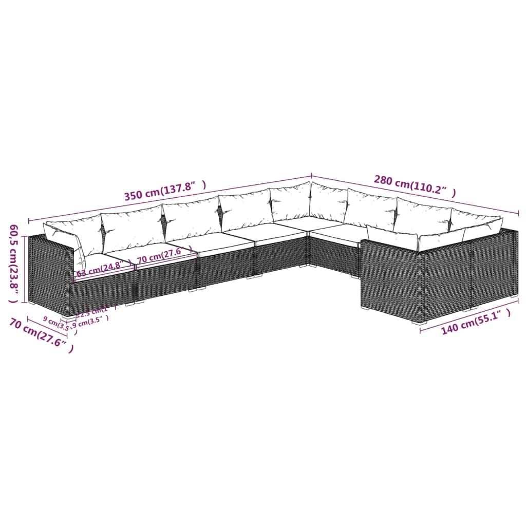 vidaXL 9 Piece Patio Lounge Set with Cushions - Poly Rattan Outdoor Furniture, Brown and Red, Easy Assembly, Weather-Resistant, Comfortable Fabric Cushions
