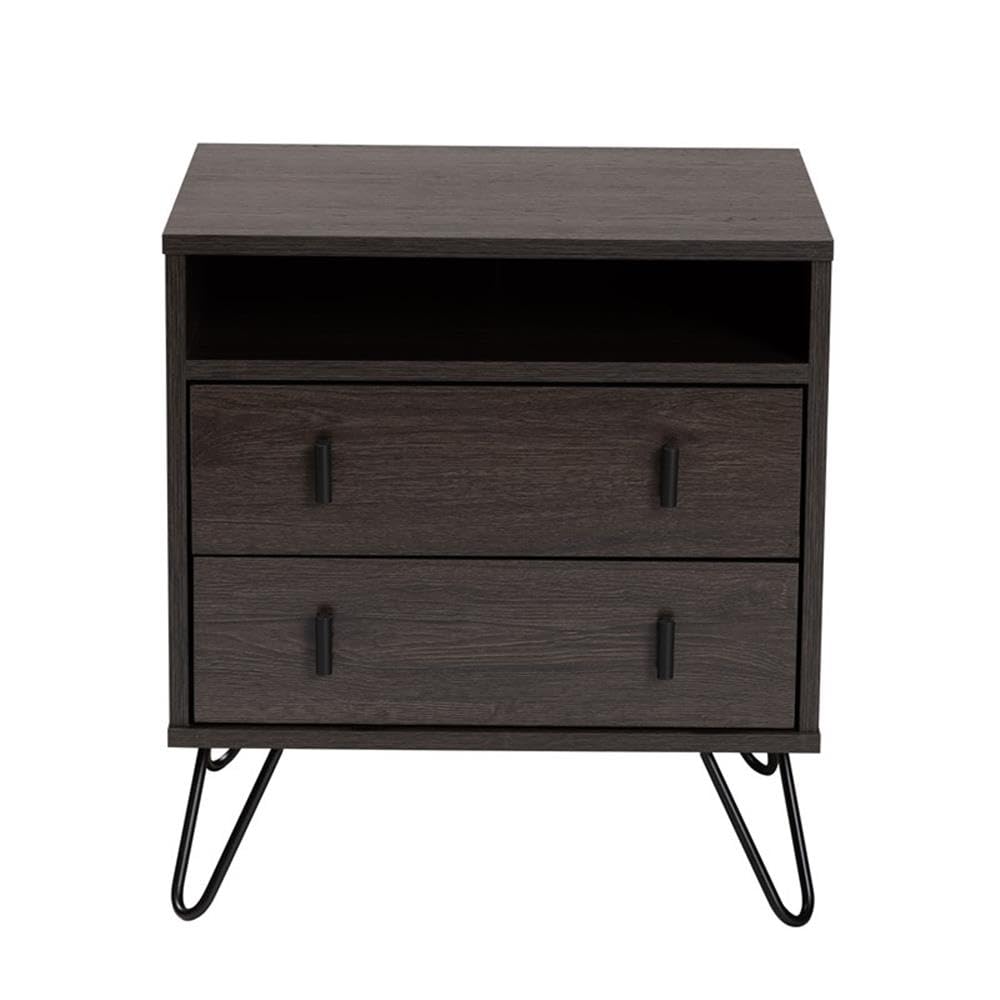 Baxton Studio Glover Modern and Contemporary Dark Brown Finished Wood and Rose Gold-Tone Finished Metal 2-Drawer Nightstand