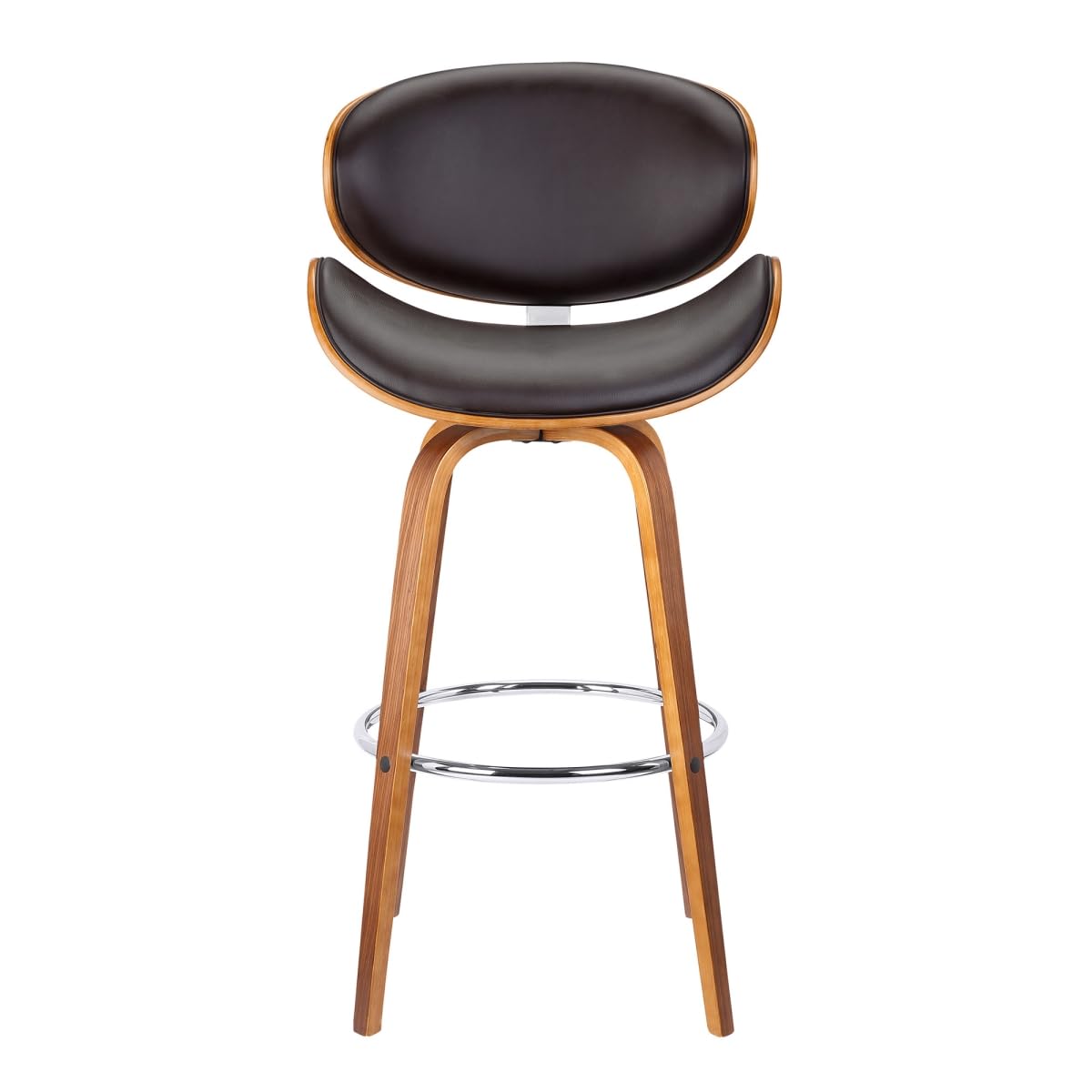 HomeRoots 477204 38 x 21 x 20 in. Brown Faux Leather & Iron Swivel Low Back Counter Height Bar Chair with Footrest