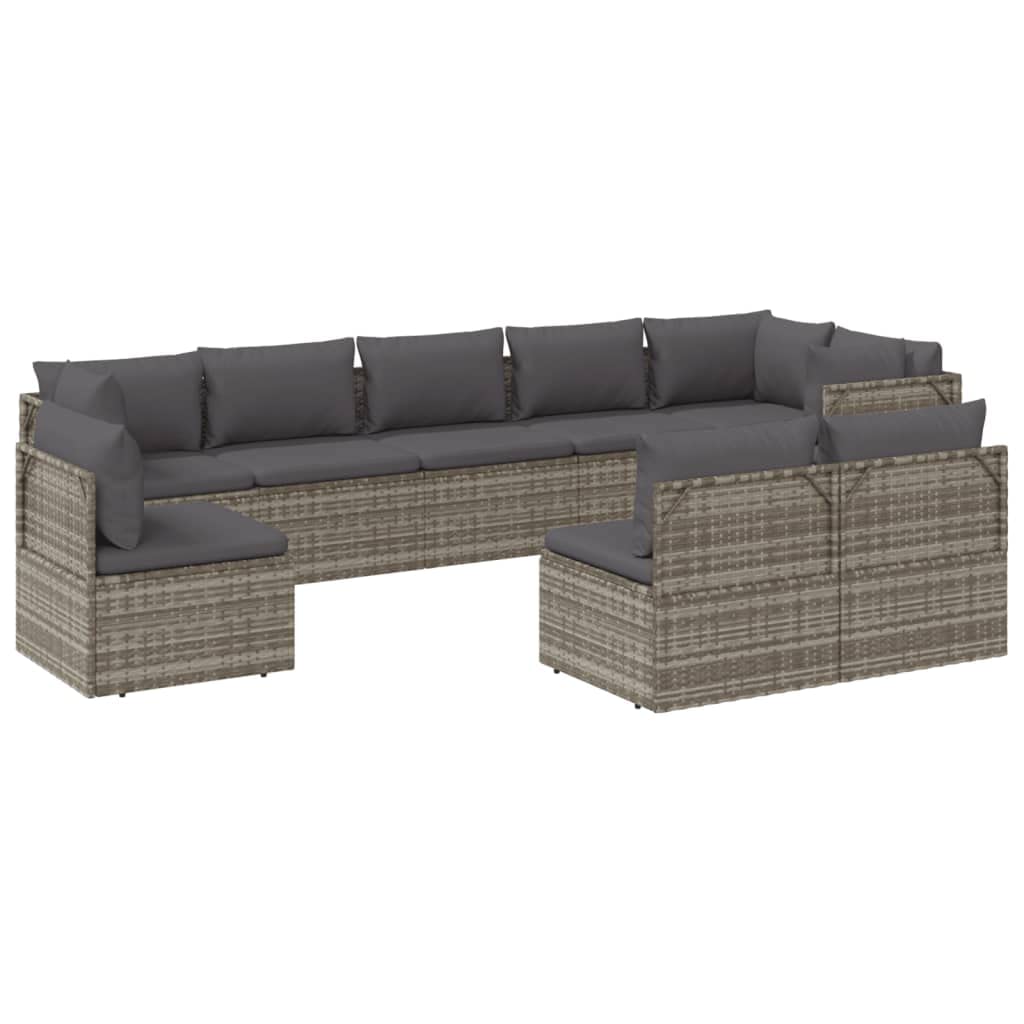 Vidaxl 9-Piece Patio Poly Rattan Lounge Set With Cushions - Contemporary Gray Lounge Set With Water-Resistant Storage And Easy Assembly - Outdoor Garden Furniture