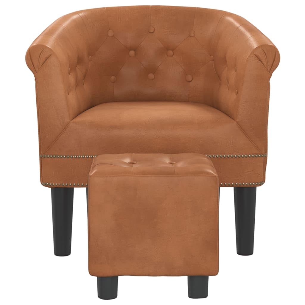 vidaXL Brown Faux Leather Tub Chair with Footstool - Modern Seating Solution for Living Room, Bedroom, Guest Room or Home Office
