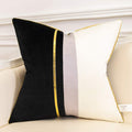 Avigers 18 X 18 Inches Black White Gold Leather Striped Patchwork Velvet Cushion Case Luxury Modern Throw Pillow Cover Decorativ