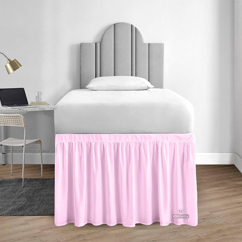 Sgi Bedding Dorm Bed Skirt Twin Xl 46 Inch Drop Length - Pink, Ruffled Pattern College Dorm Room Bed Skirts - Split Corner, Easy