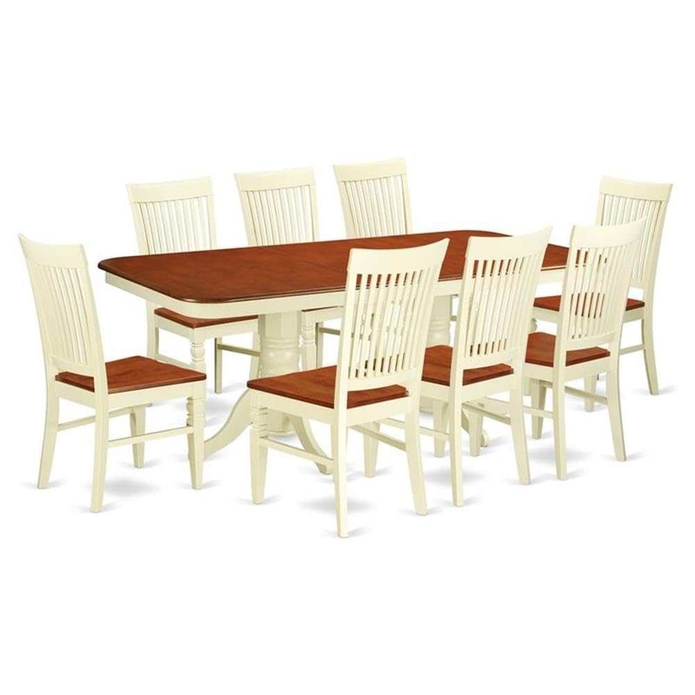 East West Furniture NAWE9-BMK-W 9 Piece Kitchen Table Set Includes a Rectangle Dining Table with Butterfly Leaf and 8 Dining Room Chairs, 40x78 Inch, Buttermilk & Cherry
