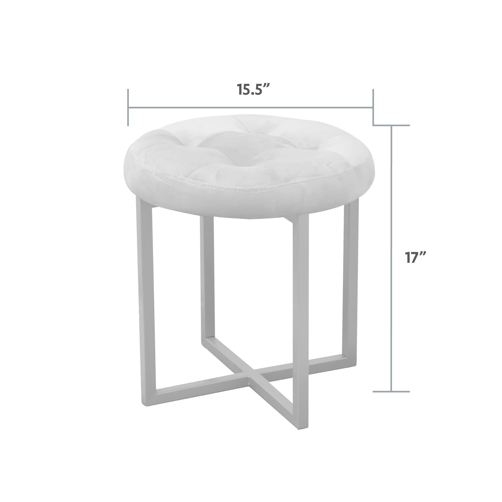 HomeRoots Black + Matte Gold Metal + Faux Leather w/Polyurethane Foam Pad 17' Black Tufted Faux Leather and Gold Stool