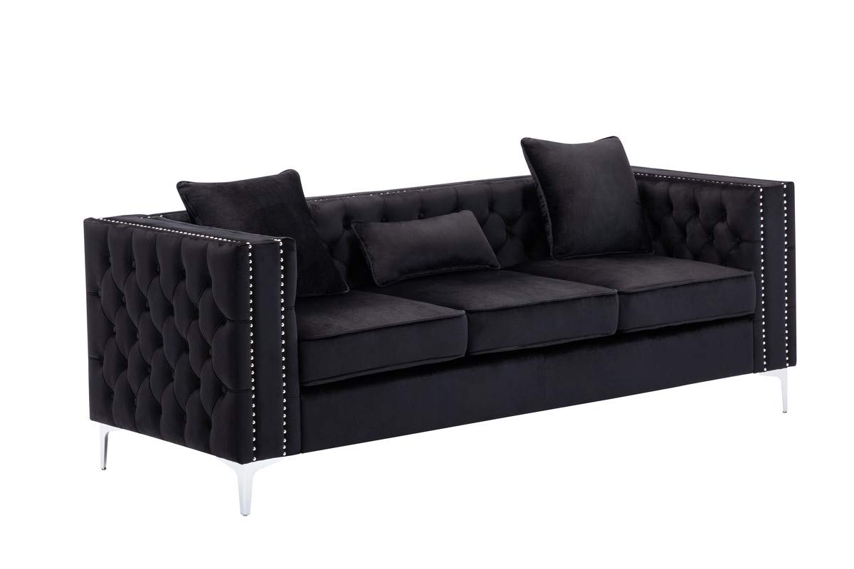 Lilola Home Lorreto Black Velvet Sofa