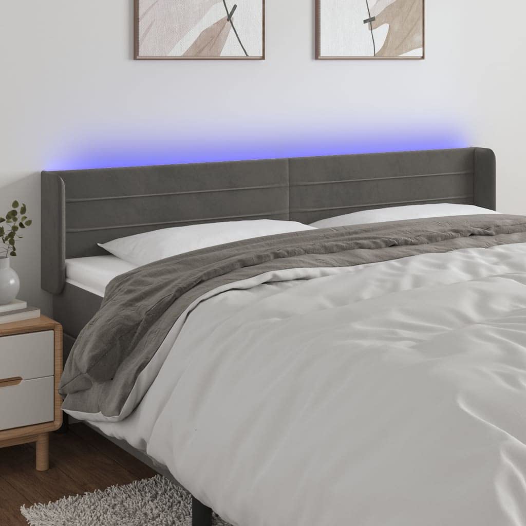 vidaXL LED Headboard, Upholstered Headboard for Bed Home, Bed Headboard with LED Light, Bedroom Furniture, Dark Gray 64.2"x6.3"x30.7"/34.6" Velvet