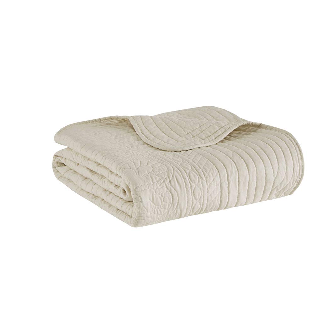 Madison Park Madison Park Luxe Quilted Throw Blanket - Damask Stitching Design, Cotton Filled Spread, Ultra Soft, Cozy Bedding For Living Room Couch, Sofa, Bed, 60X72', Scalloped Borders Cream