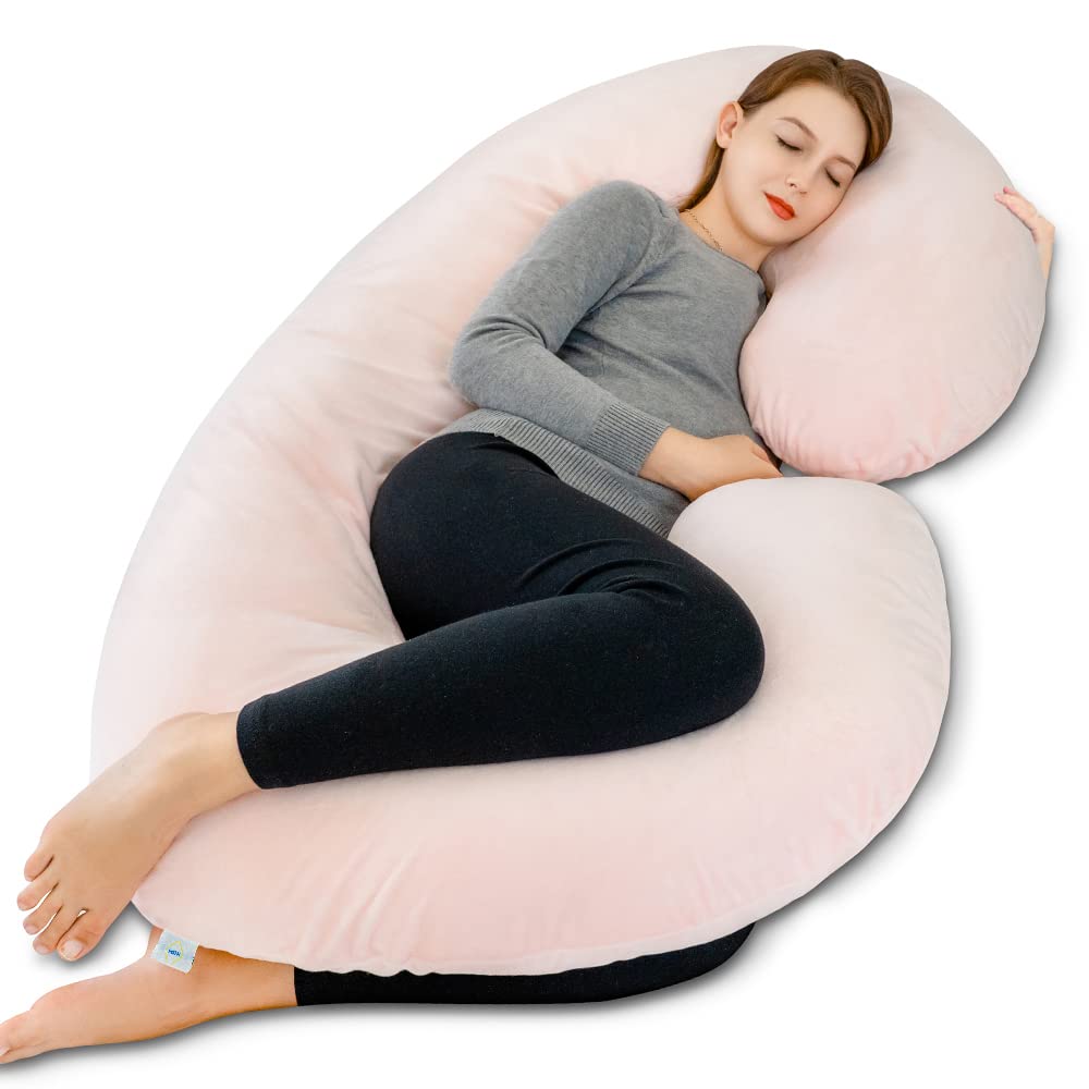 Insen Pregnancy Pillow,Maternity Body Pillow With Velvet Cover,C Shaped Body Pillow For Sleeping (Cozy Velvet-Pink)