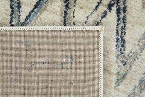 HomeRoots Ivory Heat-Set Polypropelene 5’ x 8’ Beige Blue Distressed Chevron Area Rug