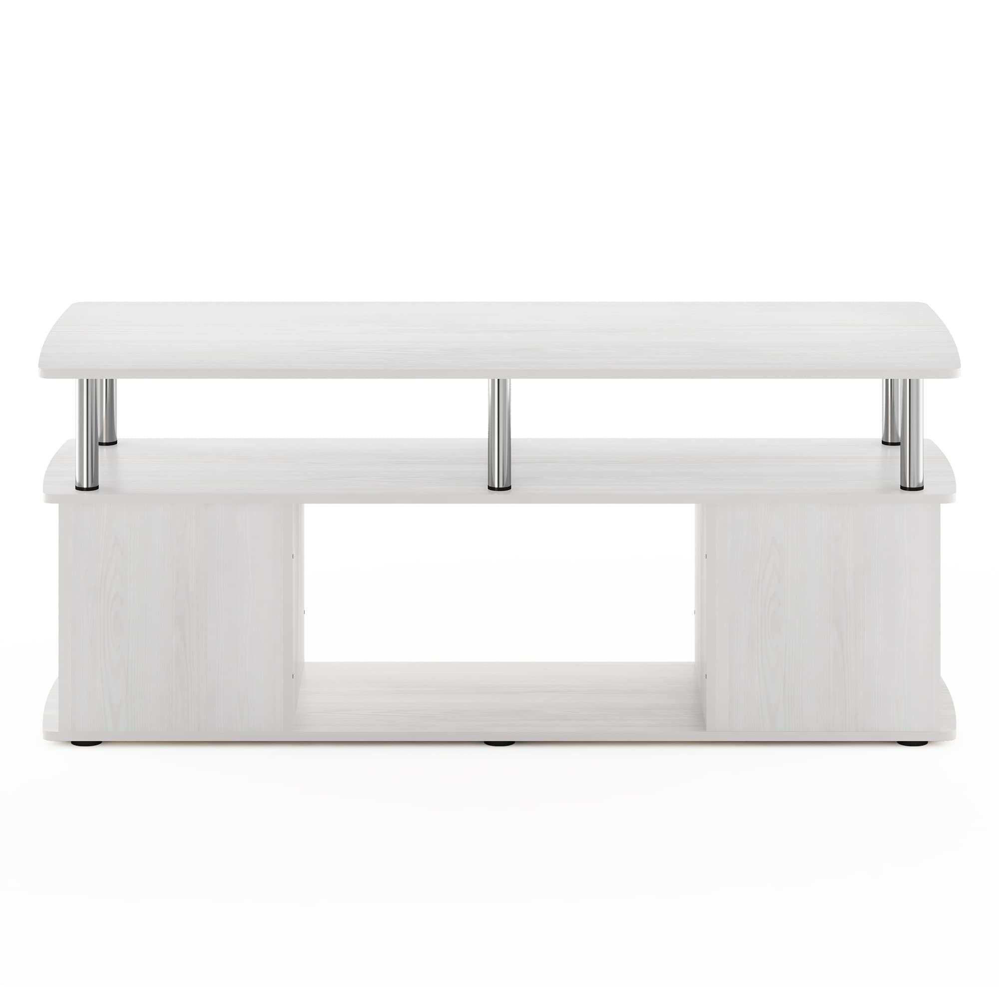 Furinno Jaya Stand For Tvs Up To 50 Inch With Open Storage, 18.9&Quot;D X 47.2&Quot;W X 20.12&Quot;H, White Oak/Stainless Steel Tube